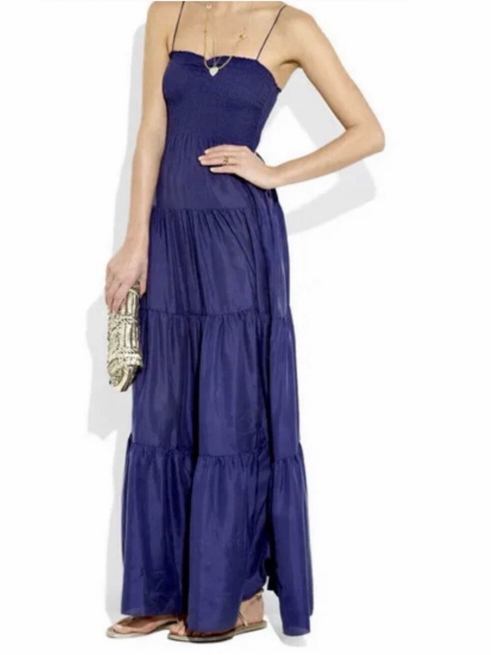 Rebecca Taylor Tie Die Purple Strapless Silk Maxi  Sundress Dress Size 8